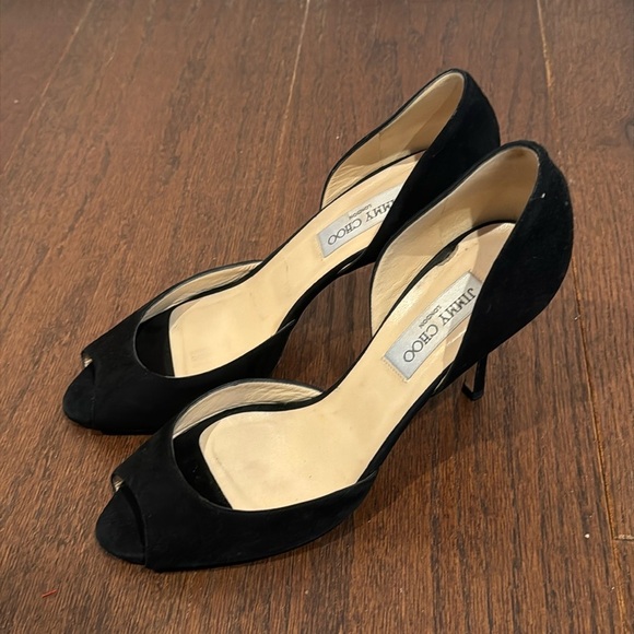 Jimmy Choo Black Suede Peep Toe D’Orsay Heels Size 39.5/9.5 - Picture 1 of 7